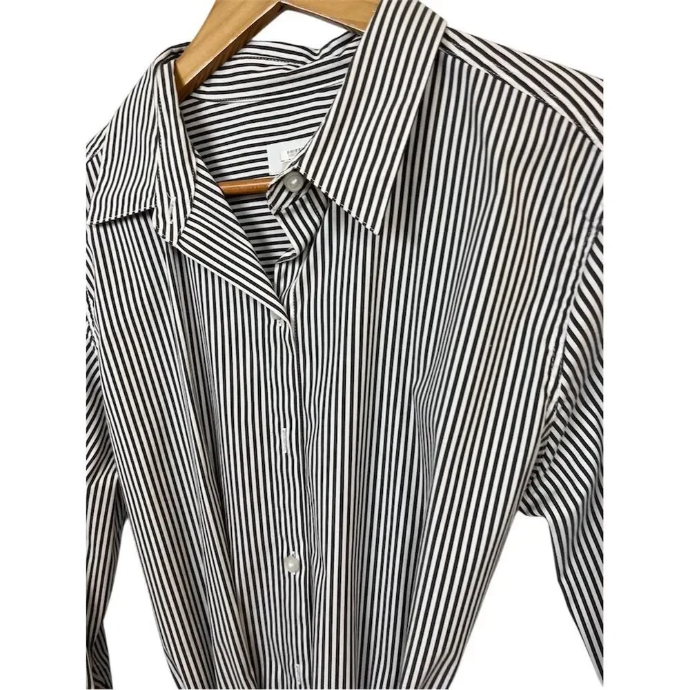 DKNY  Women's Size 12 Black Striped Tie-Waist Shirtdress Knee Length